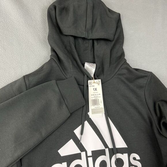 Adidas Hoodie Womens 1X Black Fleece Long Sleeve Logo‎ Sweatshirt Pockets - Picture 1 of 7
